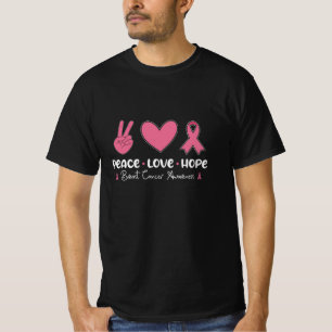 Camiseta Paz Amor Esperança Cancer Sensibilização Sobrevive