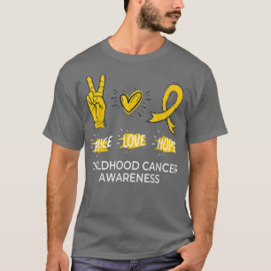Camiseta Paz Amor Esperança Consciência do Cancer Infantil