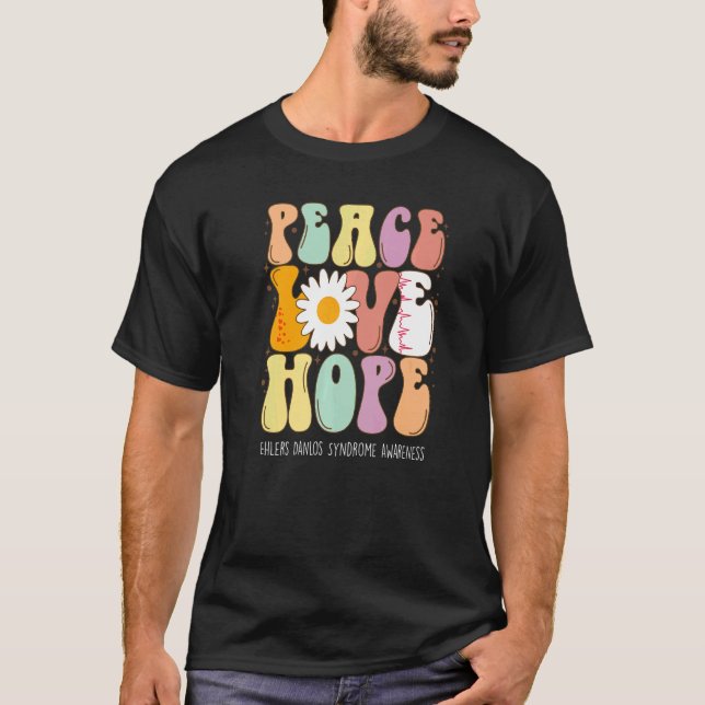 Camiseta Paz Amor Esperança Ehlers Danlos Síndrome EDS Awar (Frente)