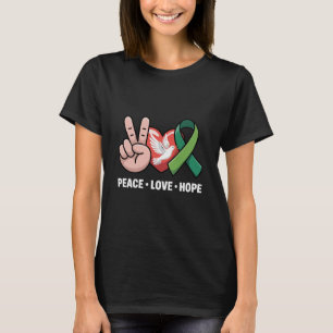 Camiseta Paz Amor Esperança - Fita Verde de Conscientização