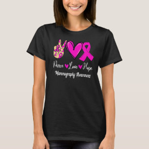 Camiseta Paz Amor Esperança Mamografia Dia da Consciência C