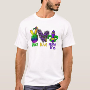 Camiseta Paz Amor Feliz Mardi Fleur De Lis Louisiana