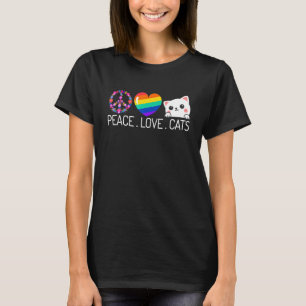 Camiseta Paz Amor Gatos Gato Sinal de Paz Roupa de Hippie F
