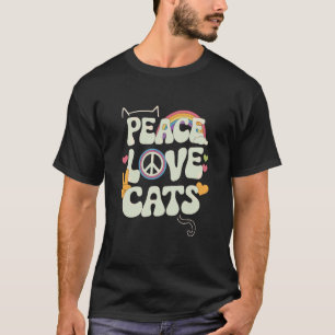 Camiseta Paz Amor Gatos Retro Divertido Groovy Amante de Ga