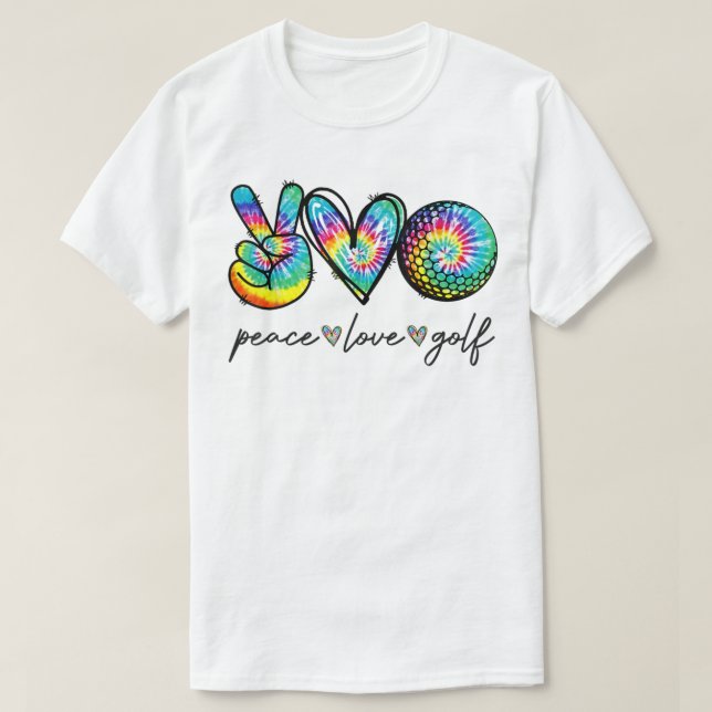 Camiseta Paz Amor Golf Tie Dye Cute Golf Amantes (Frente do Design)