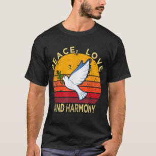 Camiseta Paz Amor Harmonia Dove De Paz Hippie Retro Tee