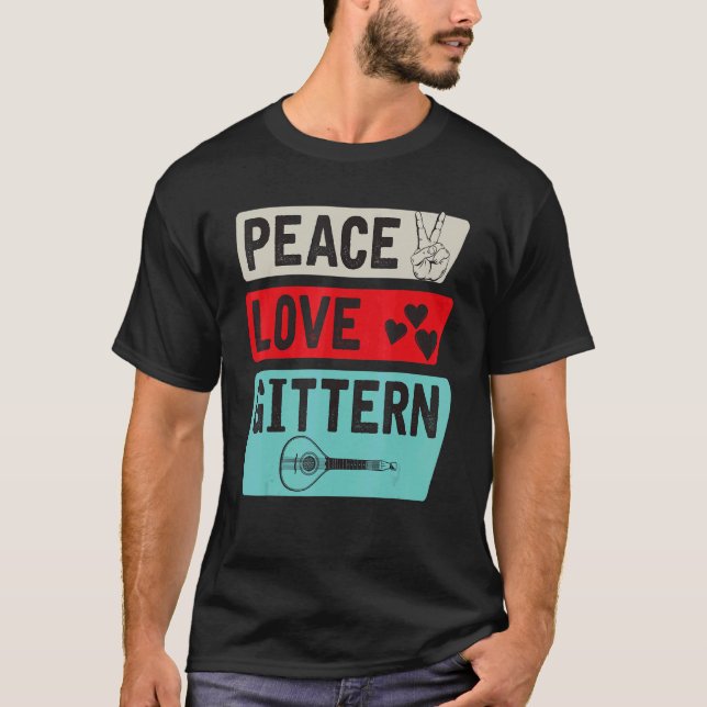 Camiseta Paz Amor Instrumento Musical Gittern Tocar Gittern (Frente)