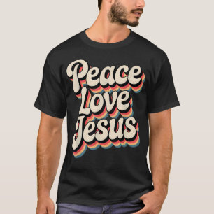 Camiseta Paz Amor Jesus Retro Arco-Íris 60S Boho Hippie