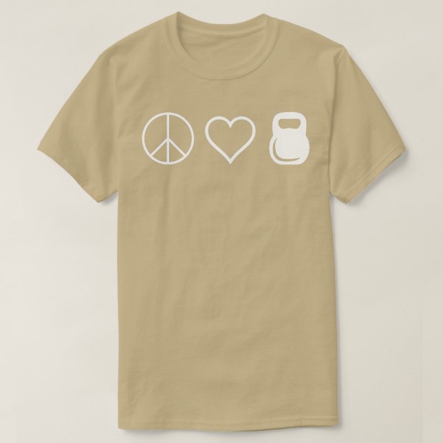Camiseta Paz Amor Kettlebels Engraçado Engraçado Trabalho B (Frente do Design)