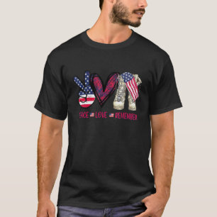 Camiseta Paz Amor Lembre Combate Boots Usa Flag Veteran