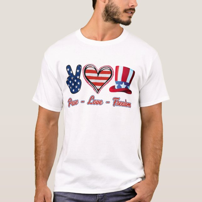 Camiseta Paz Amor Liberdade Sinalizador Americano (Frente)