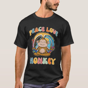 Camiseta Paz Amor Macaco Hippie Yoga Primata Meditação