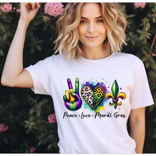 Camiseta Paz amor Mardi Gras, flor de lis em Nova Orleans