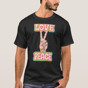 Camiseta Paz Amor Mulheres Verdes e Amarelas Mão Paz Amor