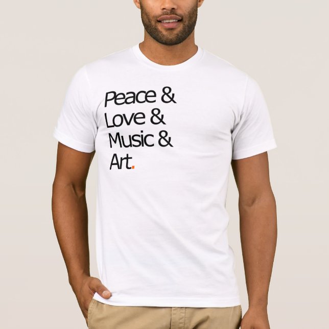 Camiseta Paz, amor, música, e arte (Frente)