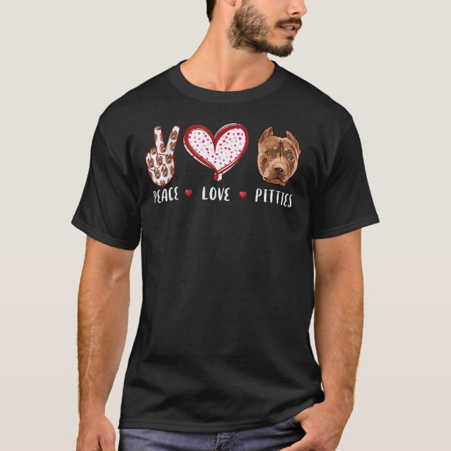 Camiseta Paz Amor Pitbulls Para Homens Mulheres Crianças Pi (Frente)