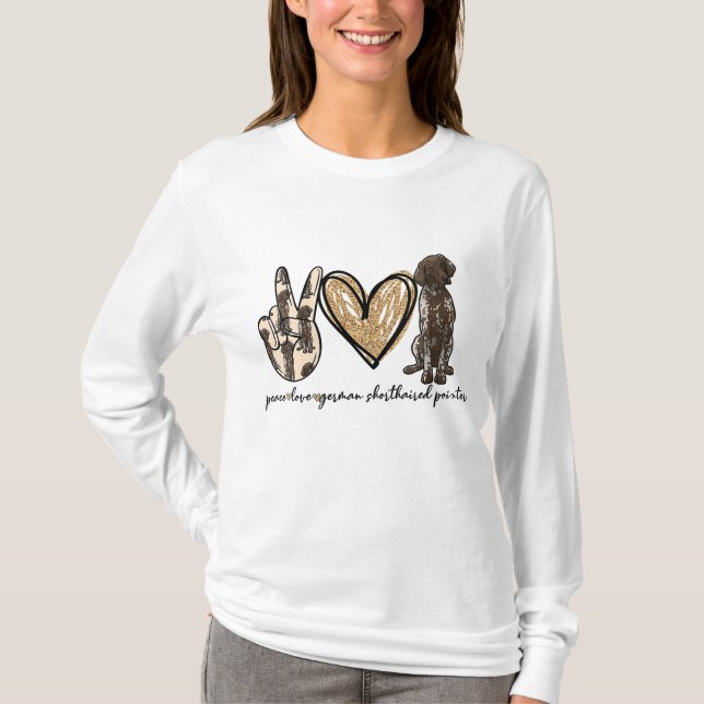 Camiseta Paz Amor Pôster Alemão Abreviado Pôr Cachorro (Frente)