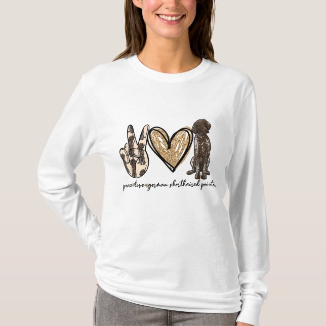 Camiseta Paz Amor Pôster Alemão Abreviado Pôr Cachorro (Frente)