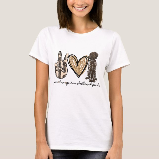 Camiseta Paz Amor Pôster Alemão Abreviado Pôr Cachorro (Frente)