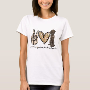 Camiseta Paz Amor Pôster Alemão Abreviado Pôr Cachorro