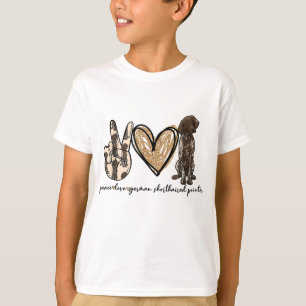Camiseta Paz Amor Pôster Alemão Abreviado Pôr Cachorro