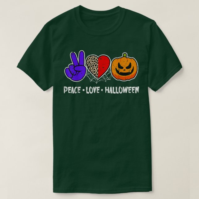 Camiseta Paz, Amor, Pumpkin Queda Leopardo Imprime Frio Hal (Frente do Design)