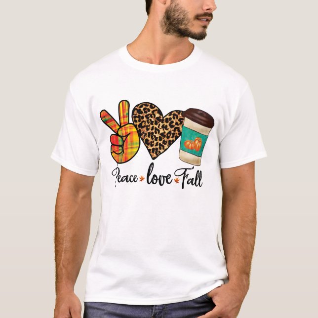 Camiseta Paz, Amor, Pumpkin Spice Latte de Queda Leopardo (Frente)