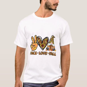 Camiseta Paz Amor Queda Gnomo Autumn Lover Pumpkins Ha
