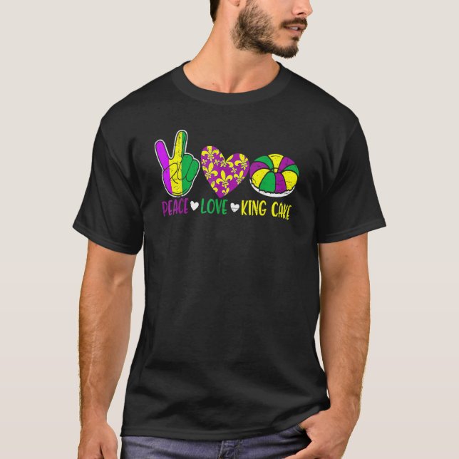 Camiseta Paz Amor Rei Bolo Funny Mardi Gras Festival Par (Frente)