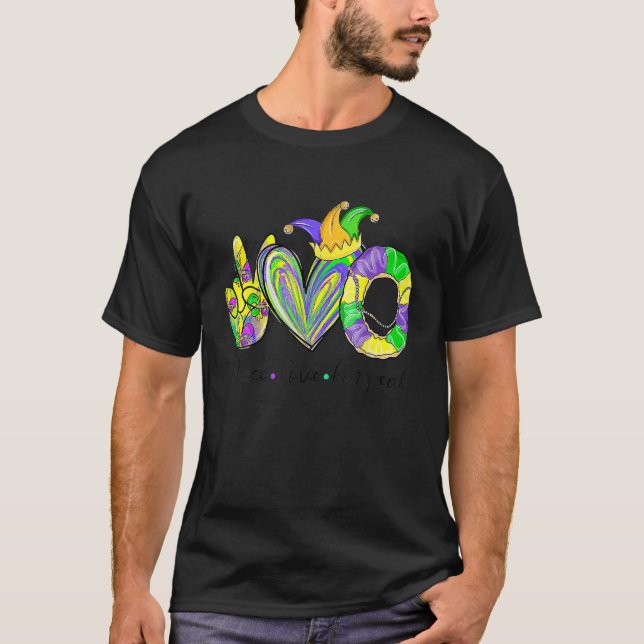 Camiseta Paz Amor Rei Bolo Mardi Gras Homens Mulheres Crian (Frente)