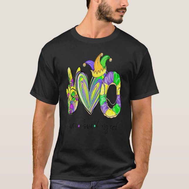 Camiseta Paz Amor Rei Bolo Mardi Homens Mulheres Crianças 1 (Frente)