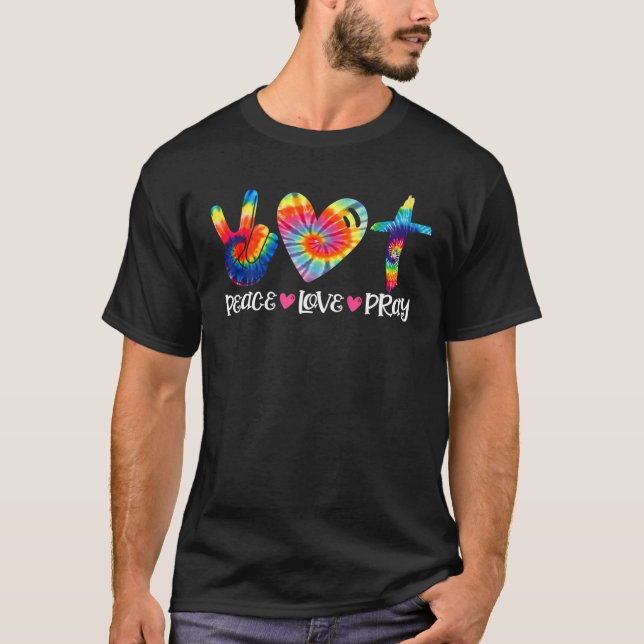Camiseta Paz Amor Reze Tie Dye Heart Cruz Cristã Jesu (Frente)