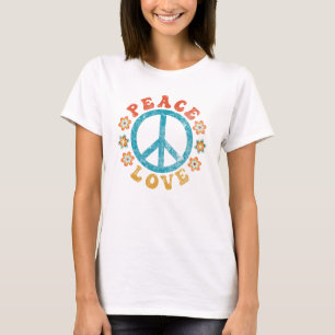 Camiseta Paz & Amor - Sinal de Paz Hippie Com Flores