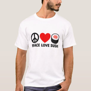 Camiseta Paz Amor Sushi Fofo Design de Presente de Comida J