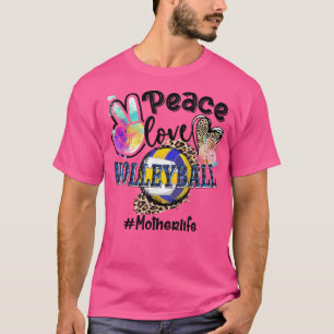 Camiseta Paz Amor Voleibol Mãe Vida Mãe Avó Leop