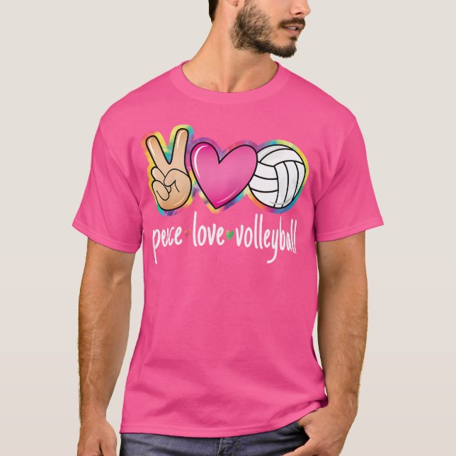 Camiseta Paz Amor Voleibol Mulheres Meninas Crianças Voleib (Frente)