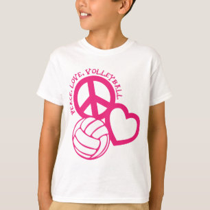 Camiseta Paz-Amor-Voleibol. rosa