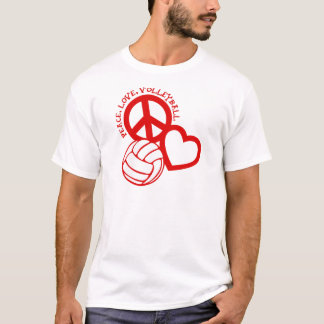 Camiseta Paz-Amor-Voleibol. vermelho