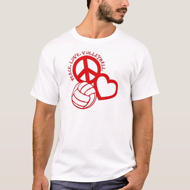 Camiseta Paz-Amor-Voleibol. vermelho (Frente)