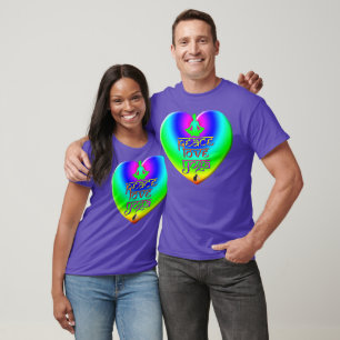 Camiseta Paz Amor Yoga Intencões Coração Arco-Íris