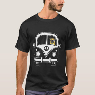 Camiseta Paz Amp Amor Pug Divertido No Ônibus Hippie