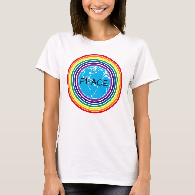 Camiseta Paz ao redor do Mundo - Arco-Íris Personalizado (Frente)