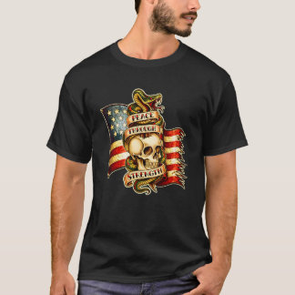 Camiseta Paz Através da Força Caveira Cobra América Bandeir