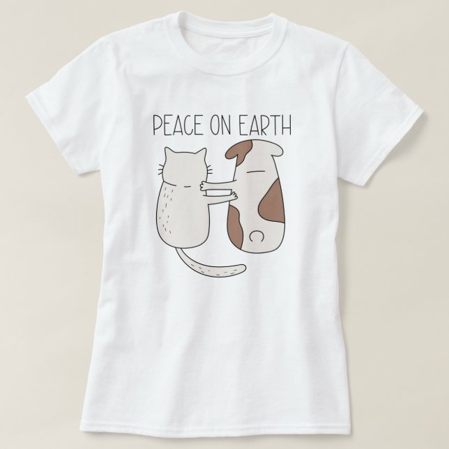 Camiseta Paz de Gato Cão na Terra (Frente do Design)