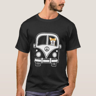 Camiseta Paz E Amor Corgi No Ônibus Hippie