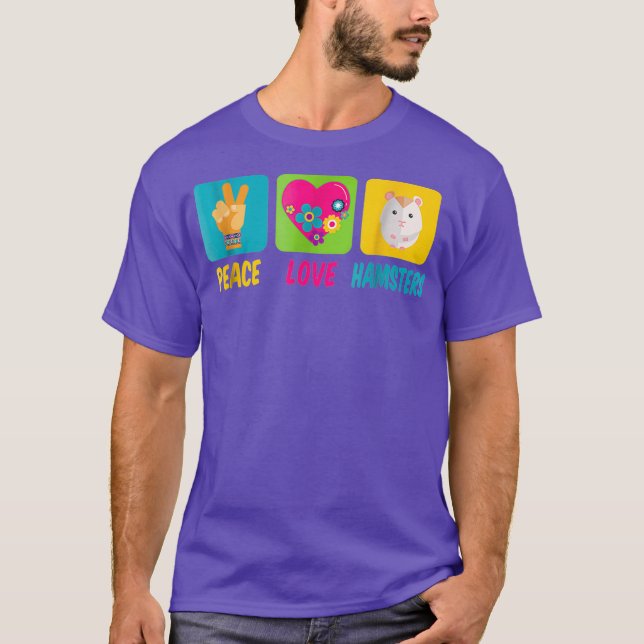 Camiseta Paz e Amor e Hamsters Retro (Frente)