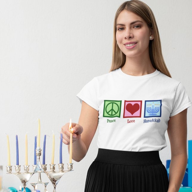 Camiseta Paz e amor Hanukkah Menorah Cute Women's (Criador carregado)