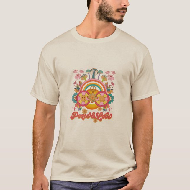 Camiseta Paz e Amor psicodélicos retrô (Frente)