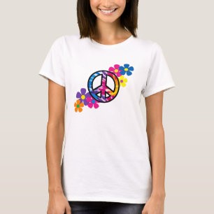 Camiseta Paz e t-shirt do Hippie das flores 60s