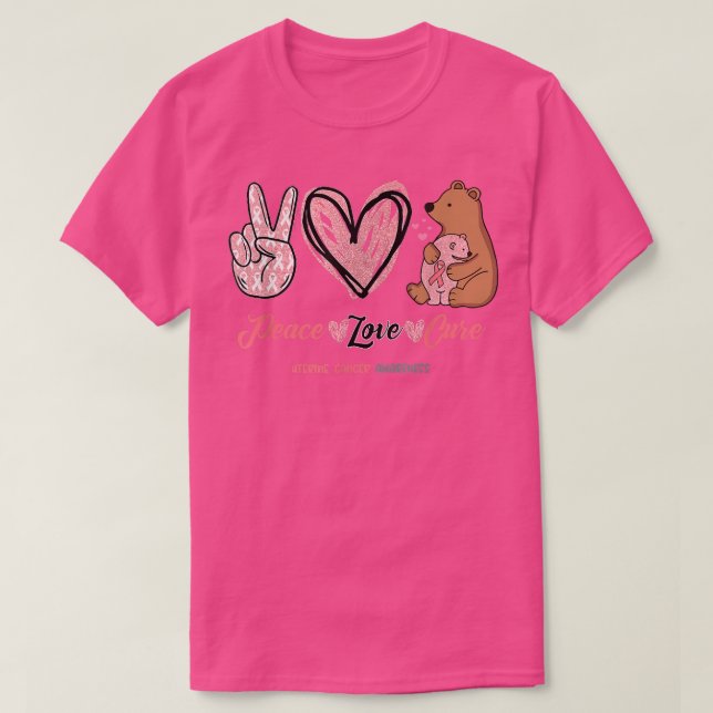 Camiseta Paz em Urso Justo Cura Consciência do Cancer Uteri (Frente do Design)